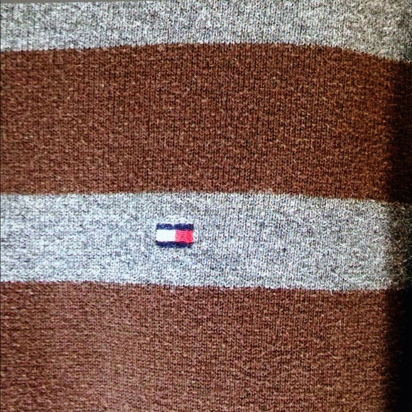 💋Tommy Hilfiger Stripe Logo Cotton V Neck Sweater - Picture 3 of 8